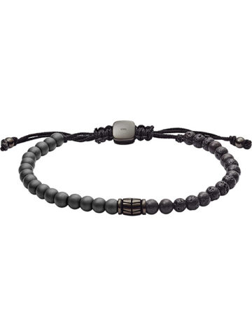 FOSSIL HEMATITE AND BLACK LAVA STONE BRACELET JF03008793