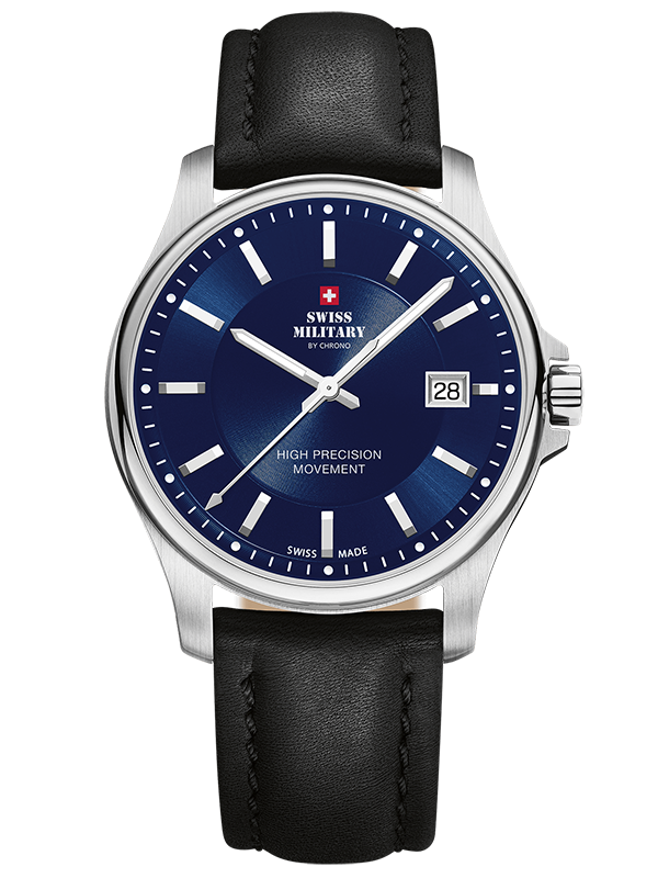Swiss Military by Chrono Reloj Hombre Reloj de Pulsera Movimiento de Cuarzo con Pulsera de Cuero Reloj de Hombre Analógico Plata SM30200.26
